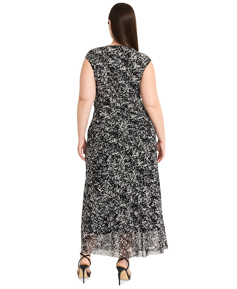 Maggy London Plus Size Abstract-Print Side-Draped Dress