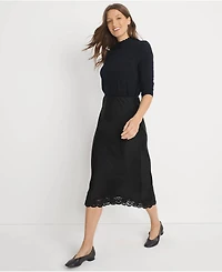 Lands' End Women's Satin Lace Trim Midi Skirt