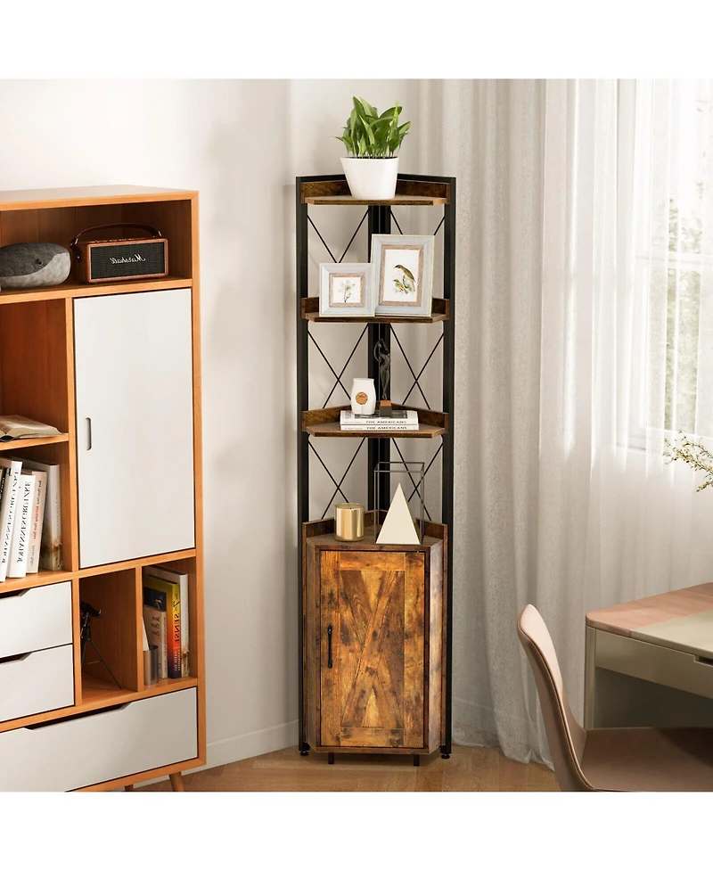 Gouun Tall Corner Storage Cabinet with 3-Tier Shelf and Enclosed Cabinet