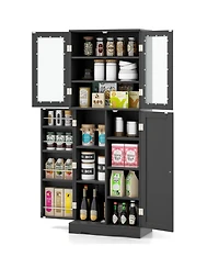 Gouun Tall Kitchen Pantry Cabinet with Dual Tempered Glass Doors and Shelves