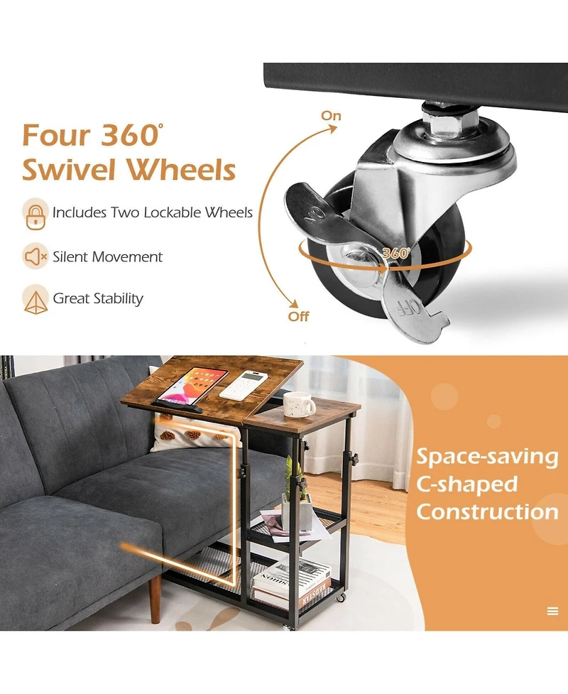 Gouun Adjustable C-Shaped Bedside Table