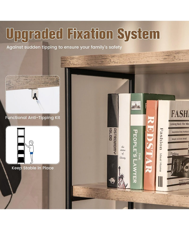 Gouun 5-Tier Industrial Bookshelf Display Storage Rack with Metal Frame