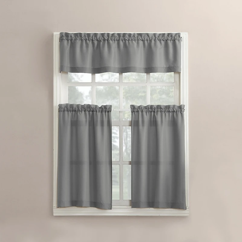 Martine Microfiber Semi-Sheer Rod Pocket Kitchen Curtain Valance Tiers Set
