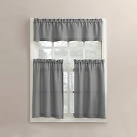 Martine Microfiber Semi-Sheer Rod Pocket Kitchen Curtain Valance Tiers Set