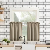 Martine Microfiber Semi-Sheer Rod Pocket Kitchen Curtain Valance Tiers Set