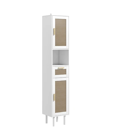 Homcom Tall Bathroom Storage Cabinet with Rat Doors,