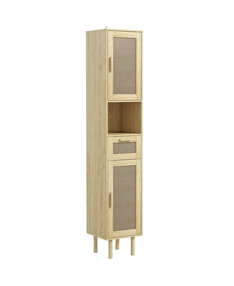 Homcom Tall Bathroom Storage Cabinet with Rat Doors,
