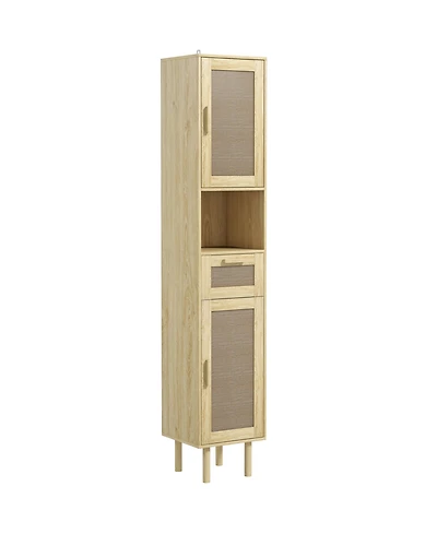 Homcom Tall Bathroom Storage Cabinet with Rat Doors,