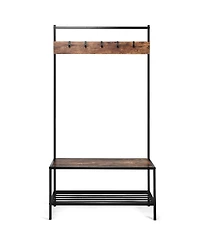 3 in 1 Industrial Coat Rack Shoe Bench Hall Tree Entryway Storage Shelf w/ Hooks