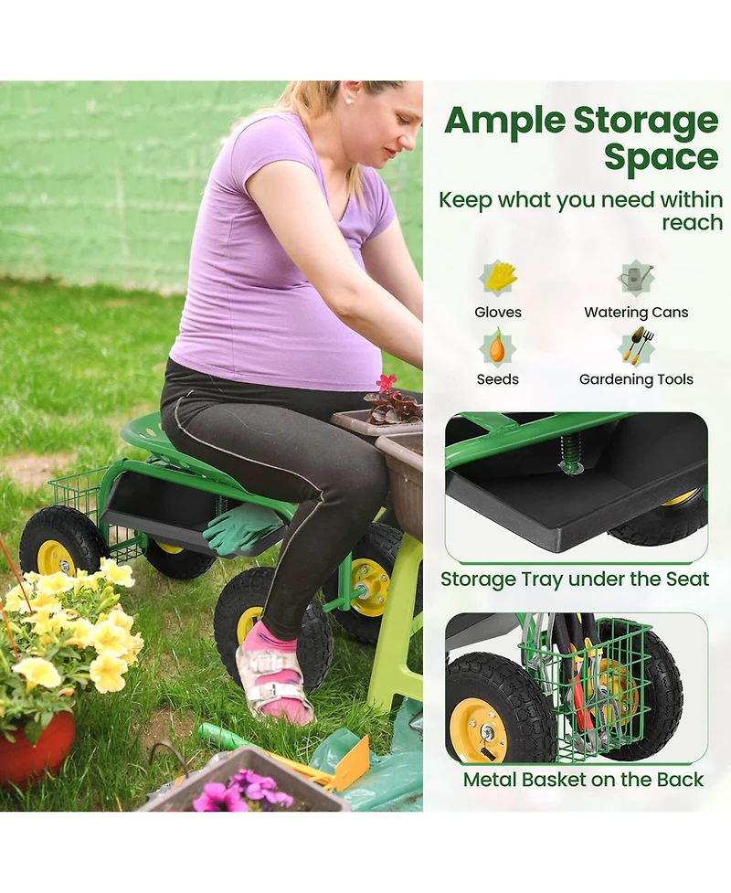 Costway Rolling Tray Gardening Planting with Work Seat Garden Cart