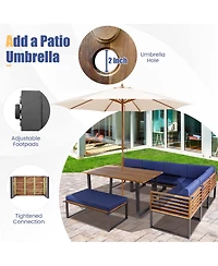 Costway 8pcs Patio Acacia Wood Dining Table & Ottoman Sofa Chair Set Outdoor Furniture