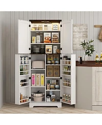 Homcom 64" Kitchen Pantry Storage Cabinet with Motion Sensor Light