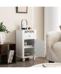 Bathroom Floor Cabinet Side Storage Organizer with 1 Drawer & Adjustable Shelf