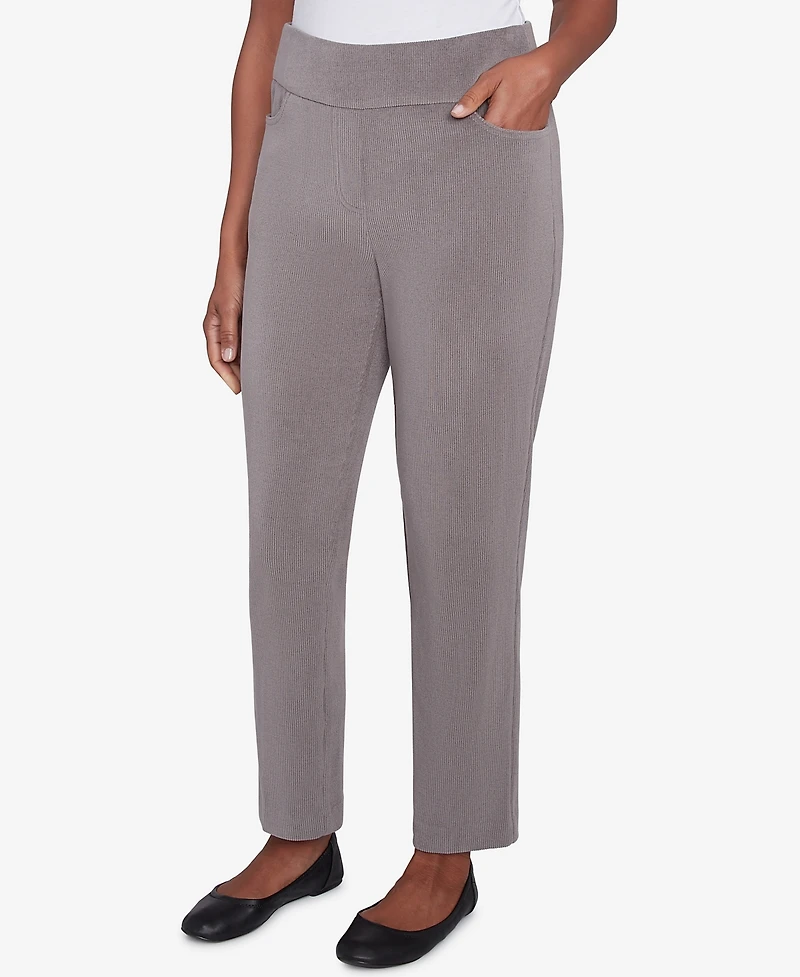 Alfred Dunner Women's Copenhagen Knit Corduroy Faux Fly Pull On Short Length Pants