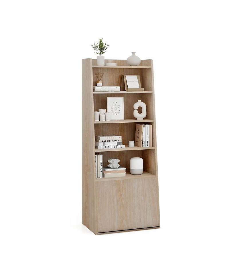 Gouun 6-Tier Bookcase Freestanding Ladder Bookshelf with 2 Adjustable Shelves Flip Up Door