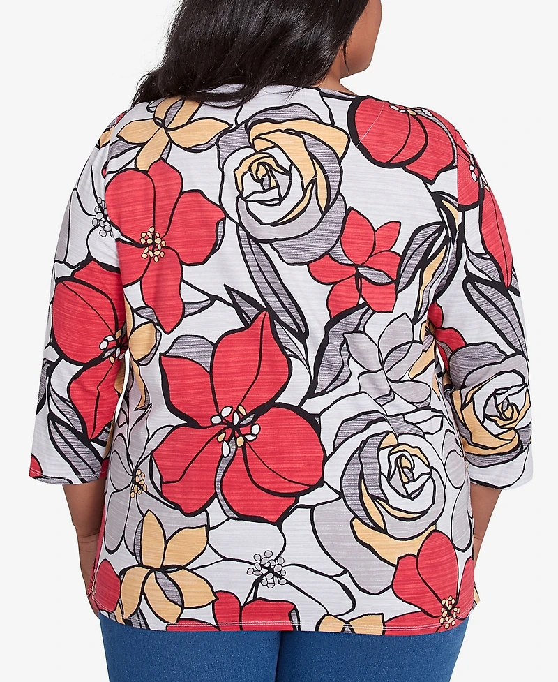 Alfred Dunner Plus Size Bold Floral Print Top
