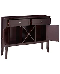 Kings Brand Furniture - Morovis Wine Cabinet Breakfront Buffet Storage Console Table, Dark Cherry