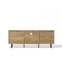 LuxenHome Mid-Century Modern Wave 2-Door 1-Drawer Tv Console with Metal Legs