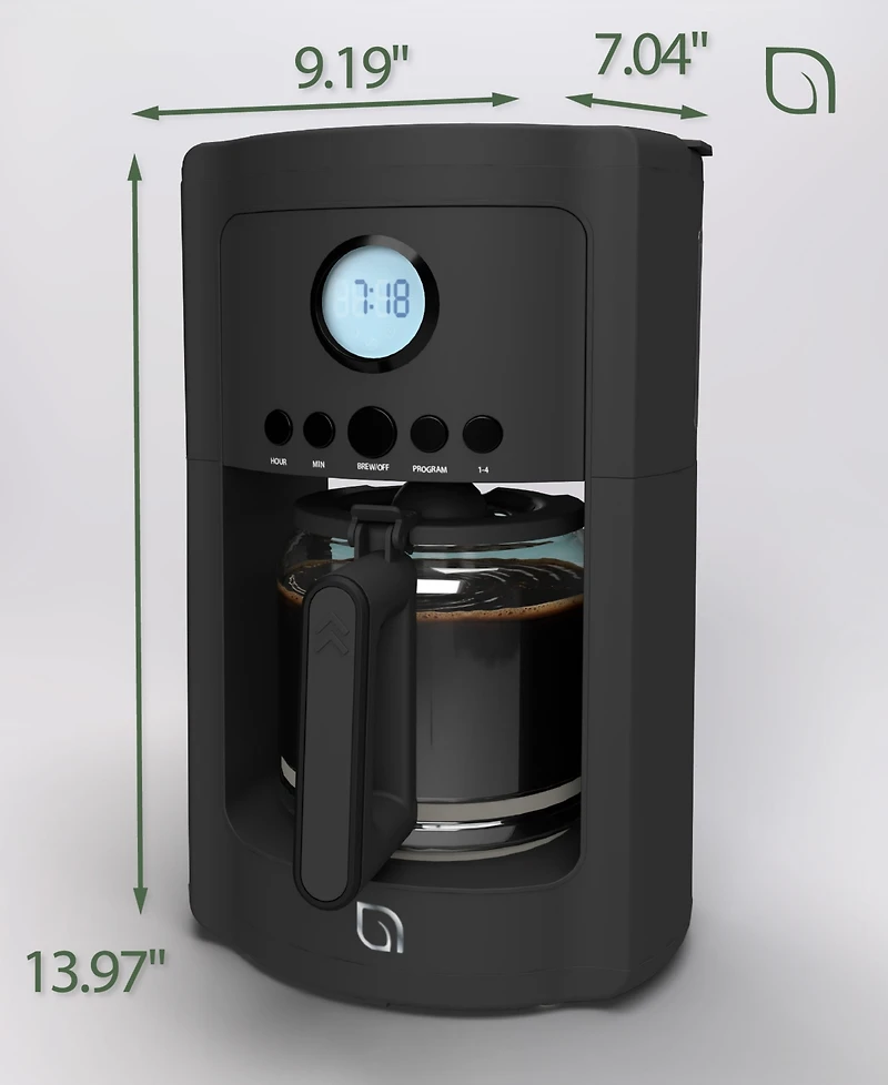 Willow Kitchen 12 Cup Coffee Maker – Programmable Brewing Options with Timer, Beautiful Design, Glass Pot