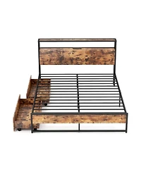 Gouun Queen Bed Frame with 2-Tier Storage Headboard and Charging Station-Queen Size