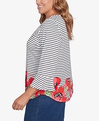 Ruby Rd. Plus Size Poppy Embroidered Stripe Knit Top