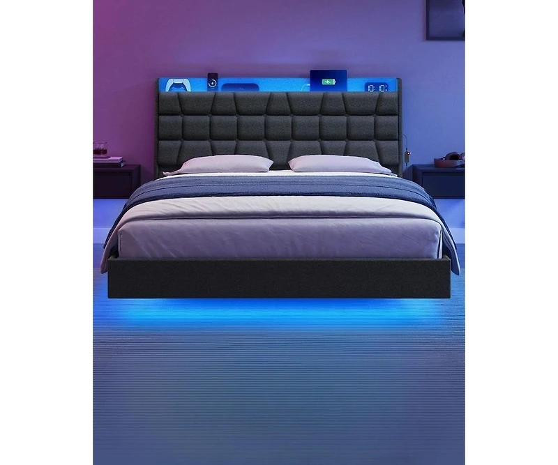 Slickblue Queen Floating Bed Frame with Led Lights for Modern Bedroom Decor