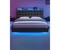 Slickblue Queen Floating Bed Frame with Led Lights for Modern Bedroom Decor