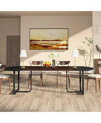 Tribesigns 70.86" Modern Oval Dining Table with Walnut and Black Finish Splicing Board, Curved Kitchen Tables for 6-8, Large Dining Room Table with St