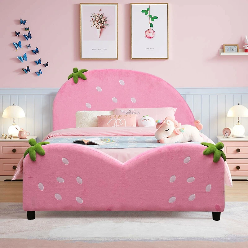 Gouun Kids Children Upholstered Berry Pattern Toddler Bed