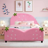 Gouun Kids Children Upholstered Berry Pattern Toddler Bed