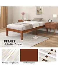 Gouun 14 Inch Twin Size Rubber Wood Platform Bed Frame with Wood Slat Support