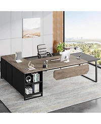 Tribesigns 70.8" Executive Desk with 55" File Cabinet, Modern L Shaped Computer Storage Shelves and Large f