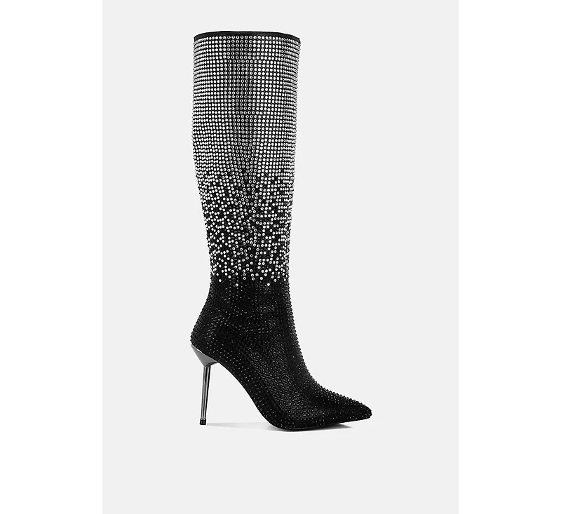 Orymple Shiny Rhinestone Studded Calf Boots
