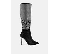 Orymple Shiny Rhinestone Studded Calf Boots