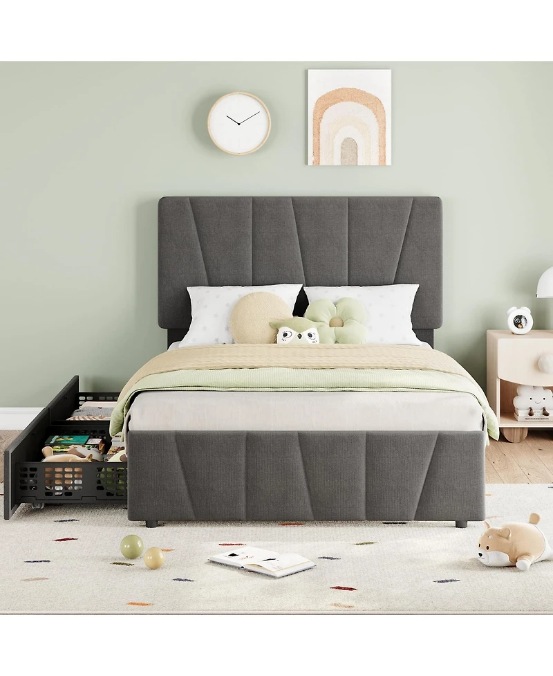 gaomon Twin Size Bed Frame with Adjustable Headboard and 4 Storage Drawers
