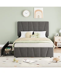 gaomon Twin Size Bed Frame with Adjustable Headboard and 4 Storage Drawers