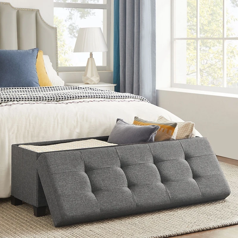 Storage Ottoman Bench with Wooden Feet for Bedroom, Entryway, or Living Room