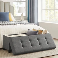 Storage Ottoman Bench with Wooden Feet for Bedroom, Entryway, or Living Room