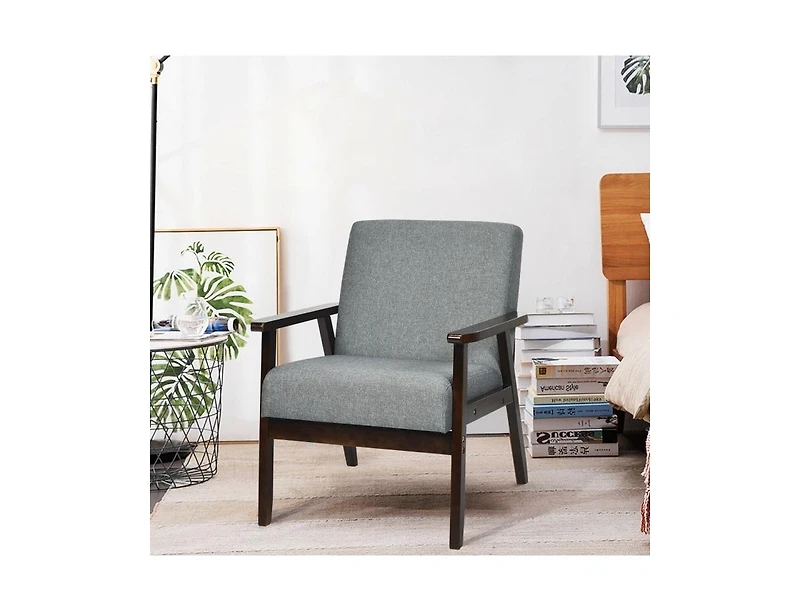 Slickblue Retro Modern Classic Linen Wide Accent Chair with Espresso Wood Frame