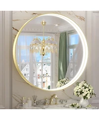 keonjinn Round 3 Color Adjustable Led Metal Framed Wall Mirror with Anti-fog