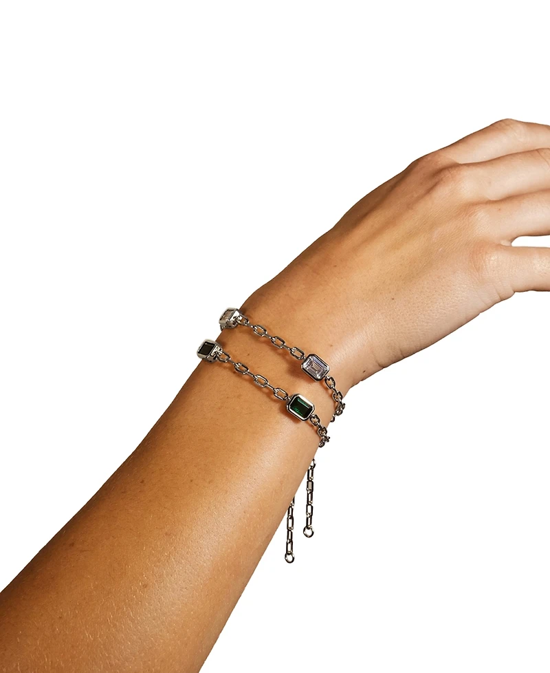 Sterling Forever Lennox Station Cubic Zirconia Chain Bracelet