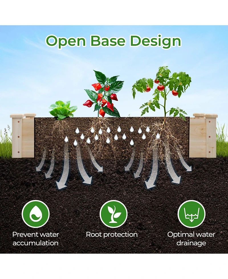 Raised Garden Bed Fir Wood Wooden Square Wood Planter Box for Flower Outdoor