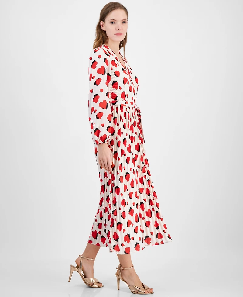 T Tahari Women's Printed Faux-Wrap Long-Sleeve Midi Dress