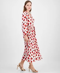 T Tahari Women's Printed Faux-Wrap Long-Sleeve Midi Dress