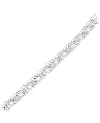 Arabella Cultured Freshwater Pearl (5 - 6-1/2mm) & Cubic Zirconia Statement Bracelet in Sterling Silver