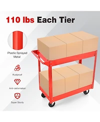 Gouun 2-Tier Utility Cart with Handle and Heavy-Duty Metal Frame