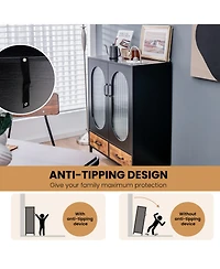 Gouun Kitchen Industrial Buffet Sideboard with Tempered Glass Doors