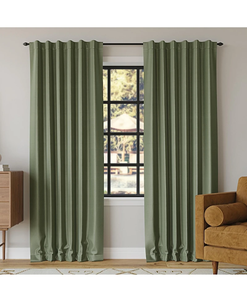 Evelina Faux Dupioni Silk Thermal Extreme 100% Blackout Back Tab Curtain Panel
