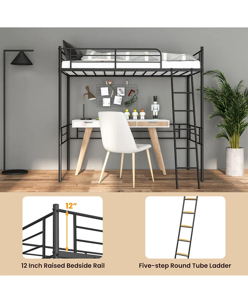 Gouun Metal Loft Twin Bed Frame Single High Loft Bed