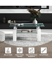 Rectangle Glass Coffee Table Metal Legs End Table Livingroom